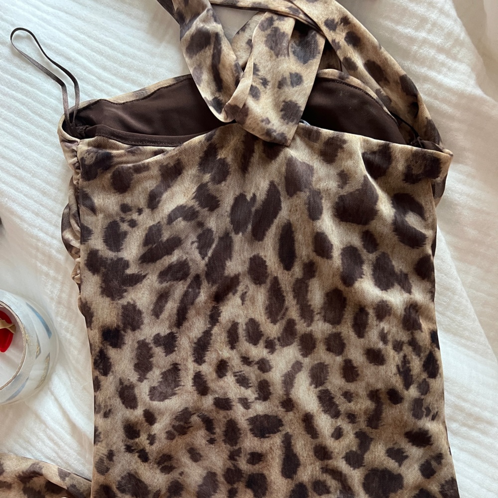 Zara leopard/cheetah print tube top with scarf attached - Picture 2 of 2